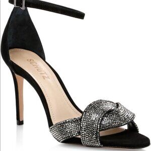 Schutz Jolita Crystal Embellished Black Sandals Size 9